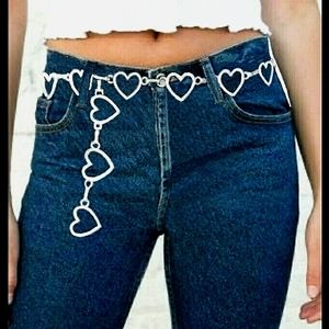 Vintage Silver Chained Hearts Belt 47"inch